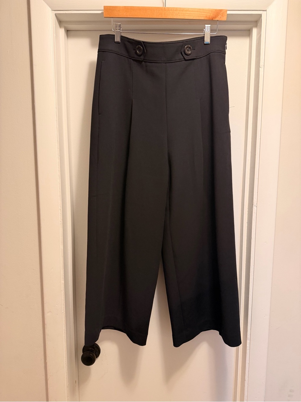 Ann Taylor Wide Leg Cropped Trousers with Button Waist